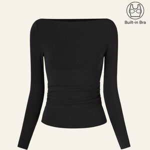 Mid Thermal
Modern Side Ruched Boatneck Brami Top - Black